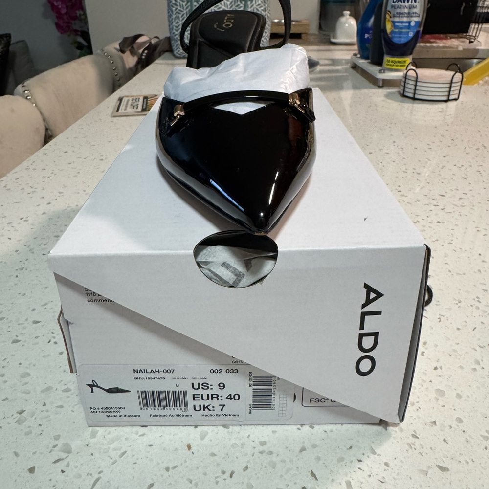 Aldo Glossy Black Pointed Mules - Picture 3 of 3